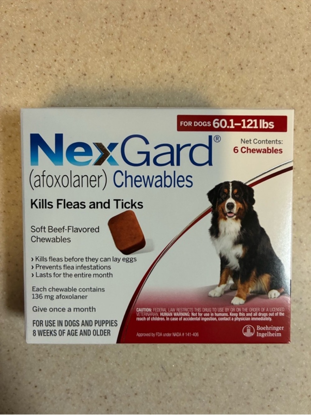 Nexgard 60.1-122 lbs dogs- Kills Fleas & Ticks SALE 6 pack